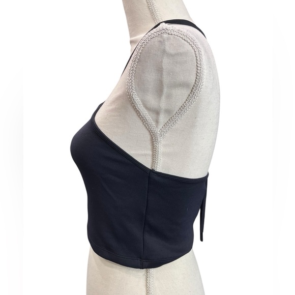 ZARA Black Halter Keyhole Crop Top NWT | Ribbed Strappy Back Tank Size L - Picture 3 of 9